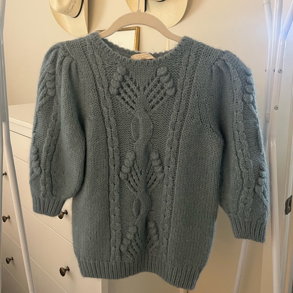 Sezane Blue Short Sleeve Sweater